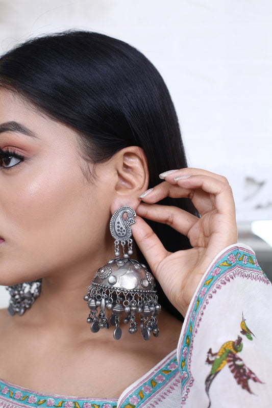 JAHNVI OVERSIZED SILVER JHUMKAS