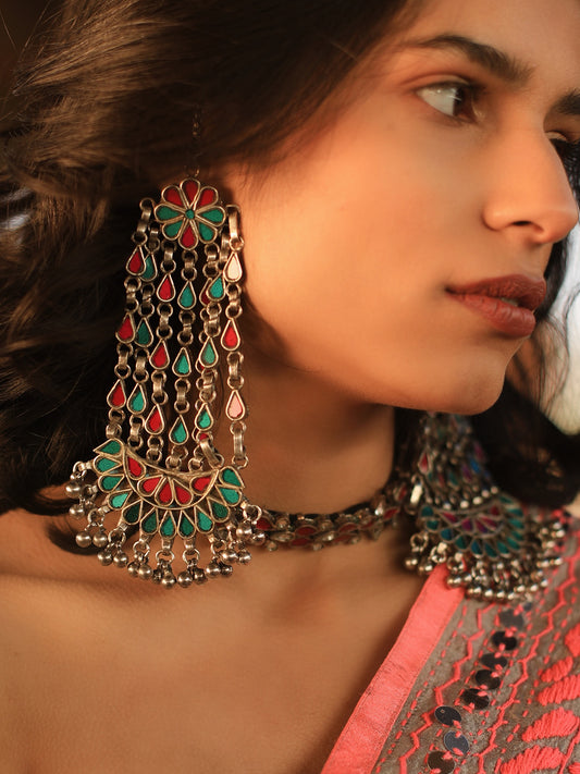 AAMREEN PASSA GLASS EARRINGS-MULTICOLOURED