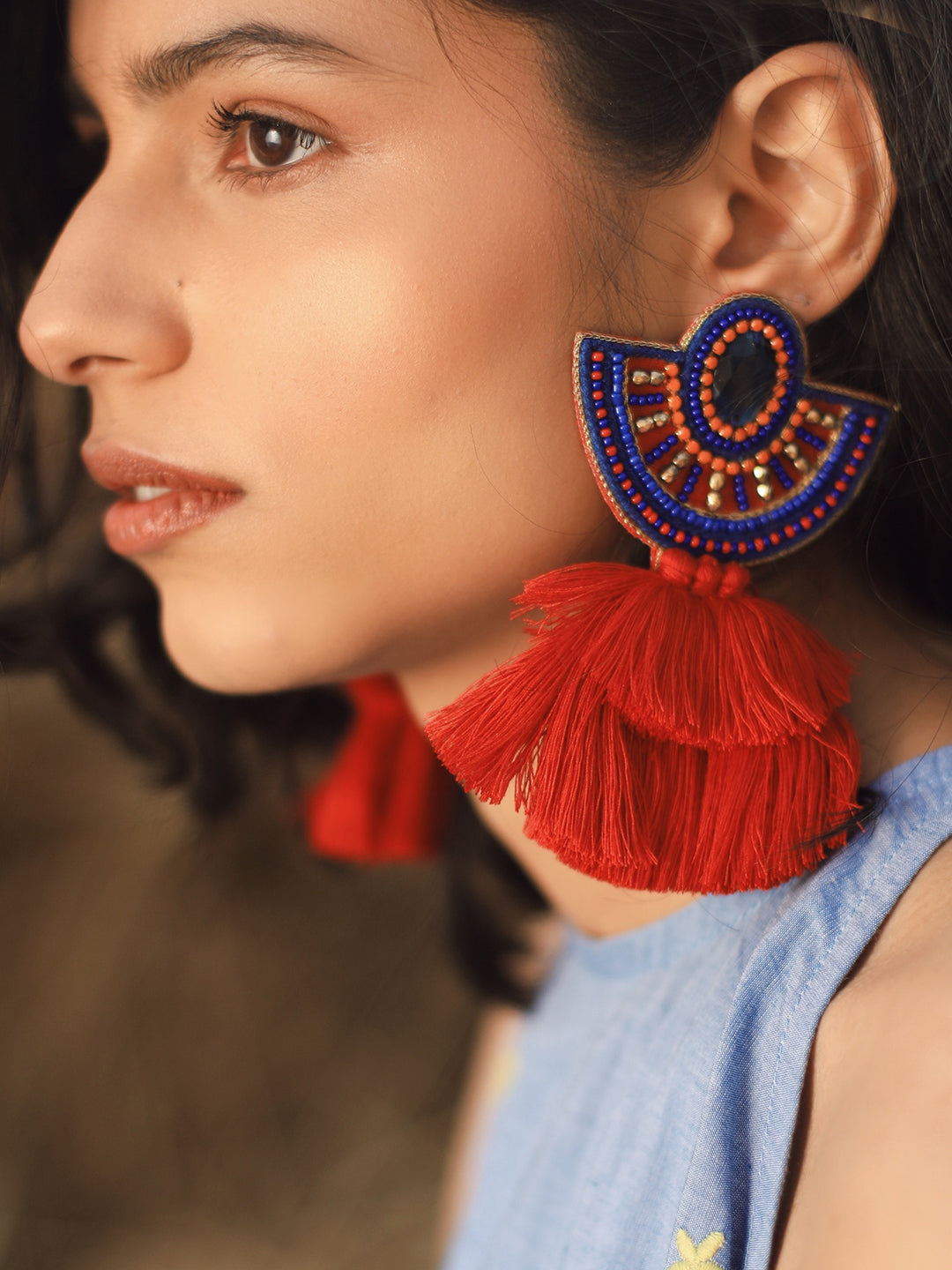 BOHO RED TASSEL EARRINGS