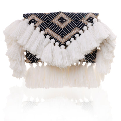 Bohemian Oversized Tassel Clutch - Blue