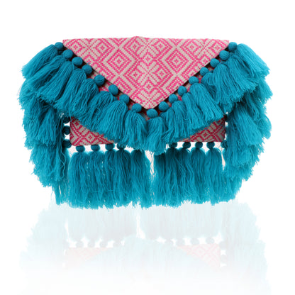 Bohemian Oversized Tassel Clutch - Pink