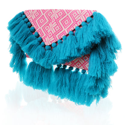 Bohemian Oversized Tassel Clutch - Pink